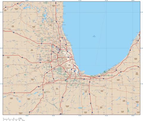 Chicago IL Map (Chicagoland) with Arterial and Major Road Network