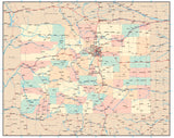 Colorado Map with Counties, Cities, County Seats, Major Roads, Rivers and Lakes