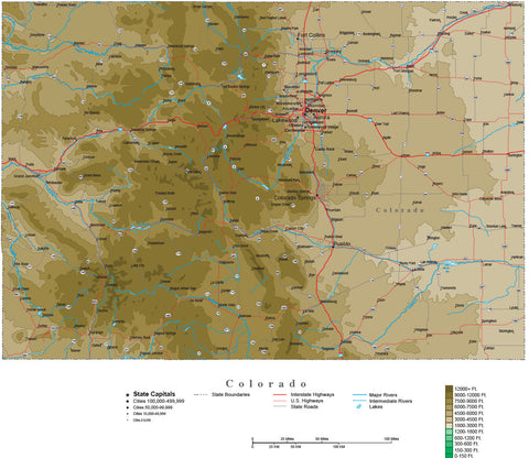 Colorado Map with Contour Background - Cut Out Style