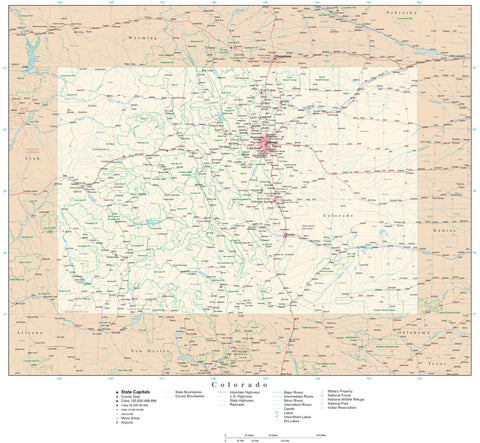Detailed Colorado Digital Map with County Boundaries, Cities, Highways, National Parks, and more
