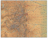 Colorado Map Plus Terrain with Cities  Roads and Water Features