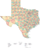 Detailed Texas Cut-Out Style Digital Map with Counties, Cities, Highways, National Parks and more