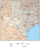 Texas Map with Capital, County Boundaries, Cities, Roads, and Water Features