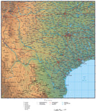 Texas Map Plus Terrain with Cities  Roads and Water Features