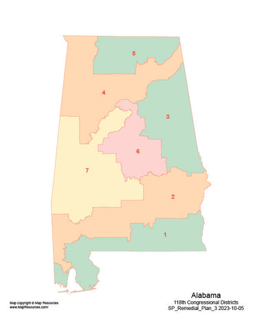 Digital Alabama Map with 2022 and 2024 Congressional Districts