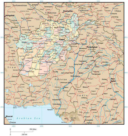 Afghanistan Map with Provincial Boundaries