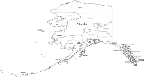 Black & White Alaska County map in Adobe Illustrator digital vector and PowerPoint formats
