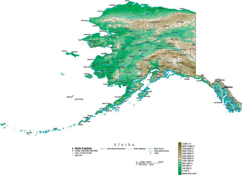 Digital Alaska Contour map in Adobe Illustrator vector format