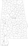 Digital AL Map with Counties - Black & White