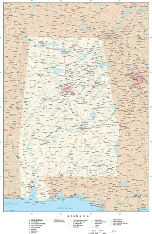 Detailed Alabama Digital Map with County Boundaries, Cities, Highways, and more
