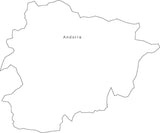 Digital Black & White Andorra map in Adobe Illustrator EPS vector format