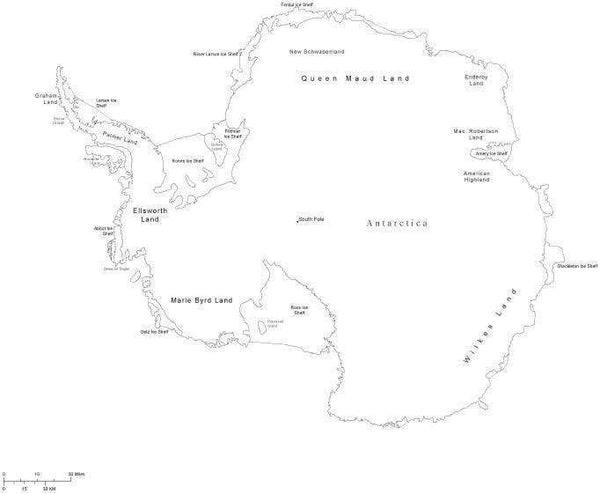 Black & White Antarctica Map with Countries and Major Cities - ANTARC-533889