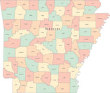 Multi Color Arkansas Map with Counties and County Names
