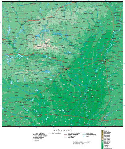 Arkansas Map with Contour Background