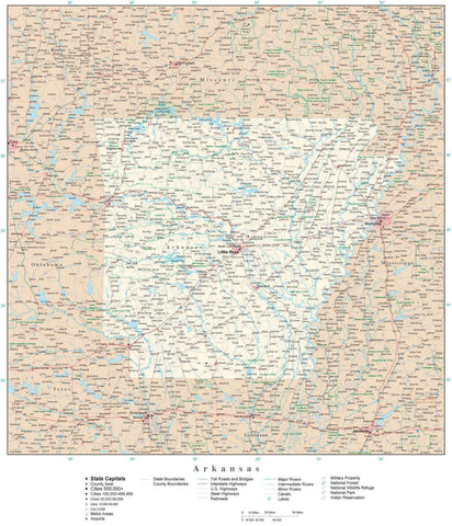 Detailed Arkansas Digital Map with County Boundaries, Cities, Highways, and more