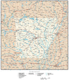 Arkansas Map with Capital, County Boundaries, Cities, Roads, and Water Features