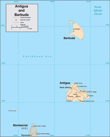 Digital Antigua Barbuda map in Adobe Illustrator vector format