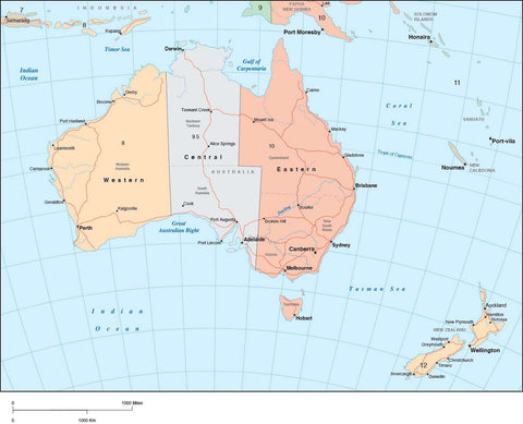 Digital Australia Time Zone map in Adobe Illustrator vector format