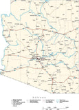 Arizona Map - Cut Out Style - with Capital, County Boundaries, Cities, Roads, and Water Features