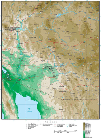 Digital Arizona Contour map in Adobe Illustrator vector format