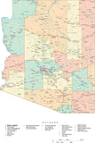 Detailed Arizona Cut-Out Style Digital Map with Counties, Cities, Highways, and more