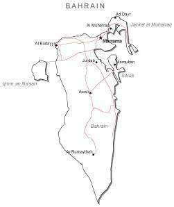 Bahrain Black & White Map with Capital Major Cities and Roads
