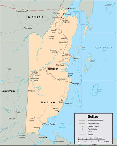 Digital Belize map in Adobe Illustrator vector format