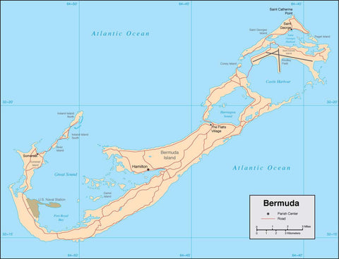 Digital Bermuda map in Adobe Illustrator vector format
