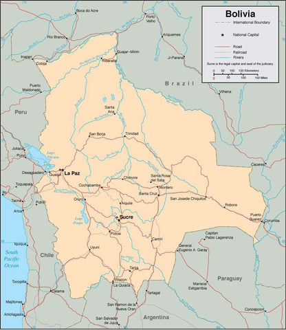 Digital Bolivia map in Adobe Illustrator vector format
