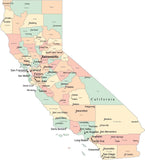 California map in Adobe Illustrator digital vector format with Counties, County Names, and Cities from Map Resources. Download 24/7