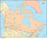 Multi Color Canada Map with Canadian Provinces, Capital and Major Cities and Water Features