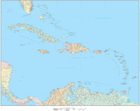 Poster Size Caribbean Sea Map