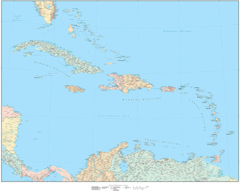 Poster Size Caribbean Sea Map