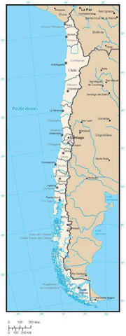 Chile Digital Vector Map with Region Areas and Capitals