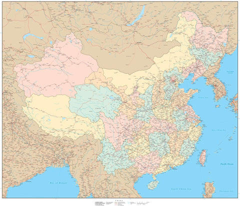 Poster Size 36 x 30 inch China Map with Provinces