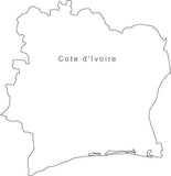Digital Black & White Cote d'Ivoire map in Adobe Illustrator EPS vector format