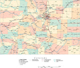 Colorado State Map - Multi-Color Cut-Out Style - with Counties, Cities, County Seats, Major Roads, Rivers and Lakes