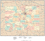 Colorado Map with Counties, Cities, County Seats, Major Roads, Rivers and Lakes