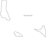 Digital Black & White Comoros map in Adobe Illustrator EPS vector format