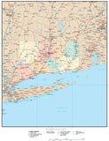 Connecticut Map with Counties, Cities, County Seats, Major Roads, Rivers and Lakes