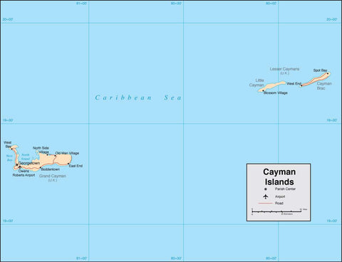 Digital Cayman Islands map in Adobe Illustrator vector format
