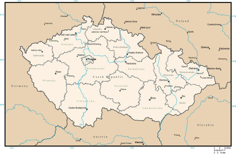 Czech Republic Digital Vector Map with Regions