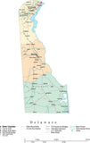 Delaware State Map - Multi-Color Cut-Out Style - with Counties, Cities, County Seats, Major Roads, Rivers and Lakes