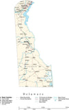 Delaware Map - Cut Out Style - with Capital, County Boundaries, Cities, Roads, and Water Features