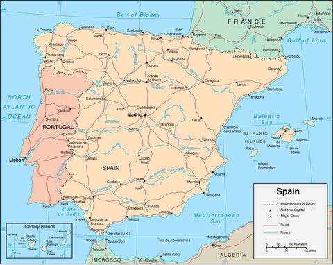Digital Spain map in Adobe Illustrator vector format