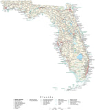 Detailed Florida Cut-Out Style Digital Map with County Boundaries, Cities, Highways, and more