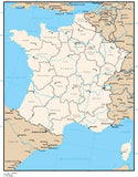 France Digital Vector Map with Provinces and Cities