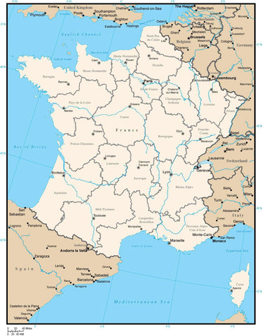France Digital Vector Map with Provinces and Cities