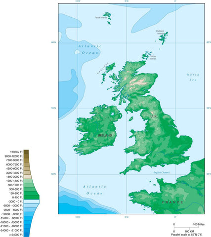 Digital United Kingdom Contour map in Adobe Illustrator vector format.