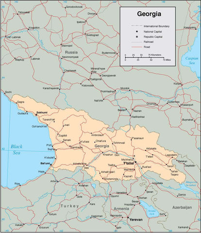 Digital Georgia map in Adobe Illustrator vector format